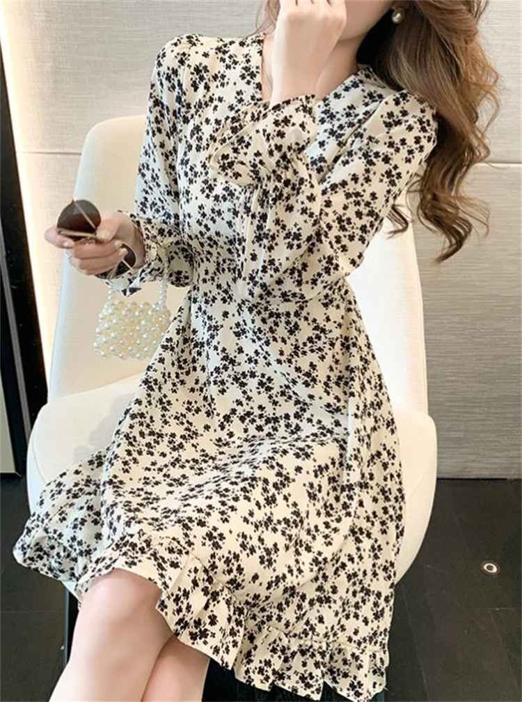 ワンピース きれいめ シルエット シフォン フローラル ミニスカート 長袖 M ホワイト拍卖