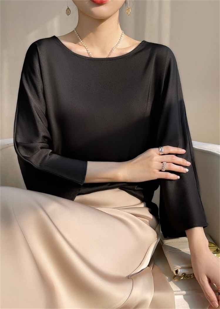 シフォンシャツ 長袖Tシャツ きれいめ オフィスカジュアル シンプル 無地 大きいサイズあり 2XL ブルー拍卖