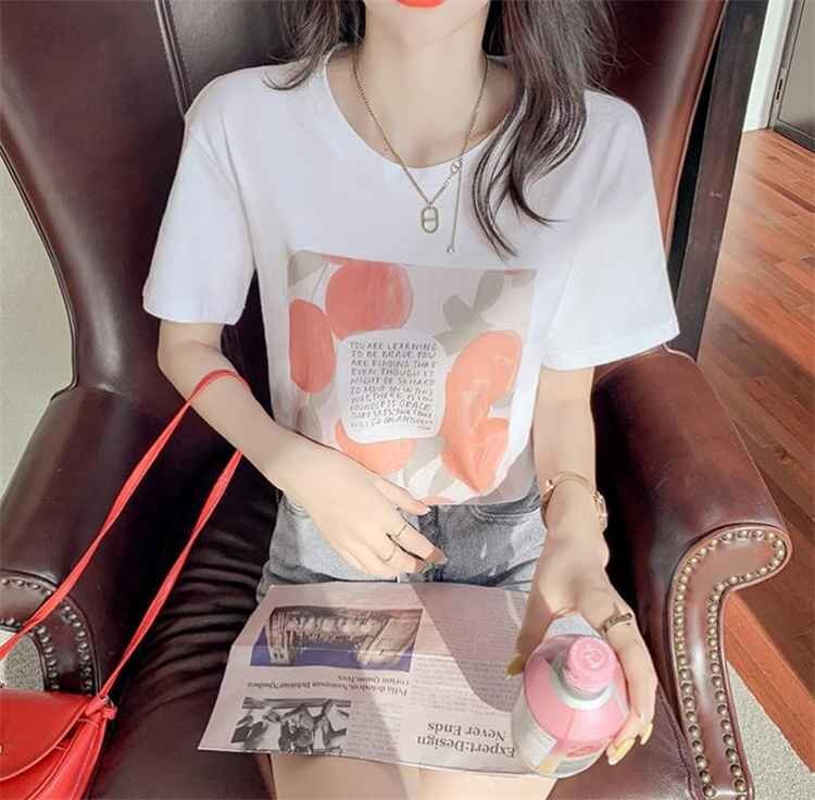 半袖 綿 プリント Tシャツ カジュアル ラウンドネック かわいい系 L ホワイト拍卖