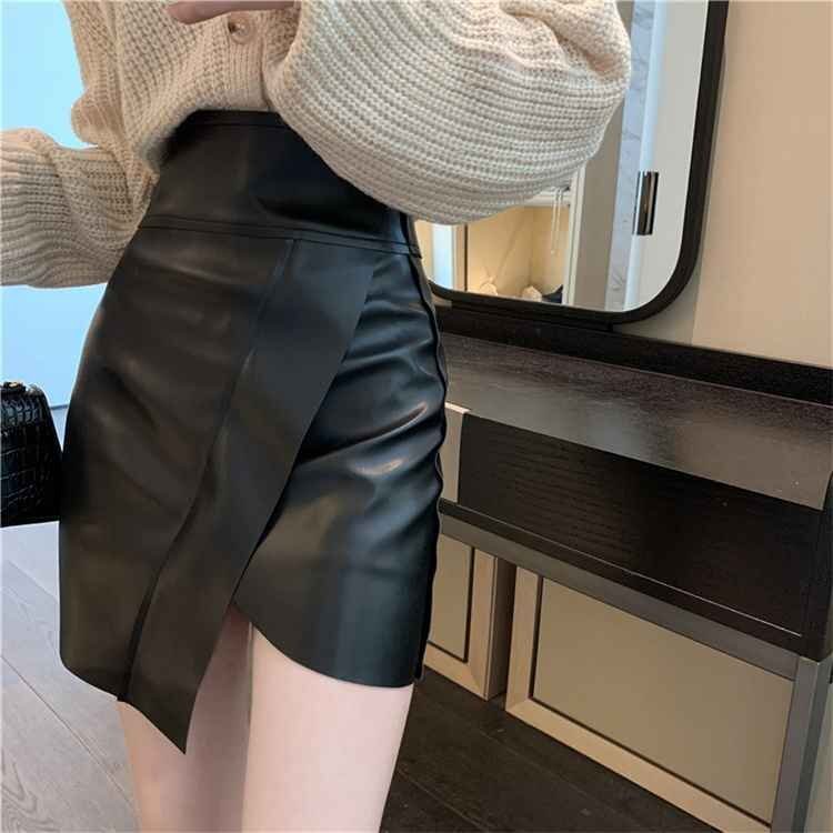 タイトスカート ミニスカート PUレザー ハイウエスト S レッド拍卖