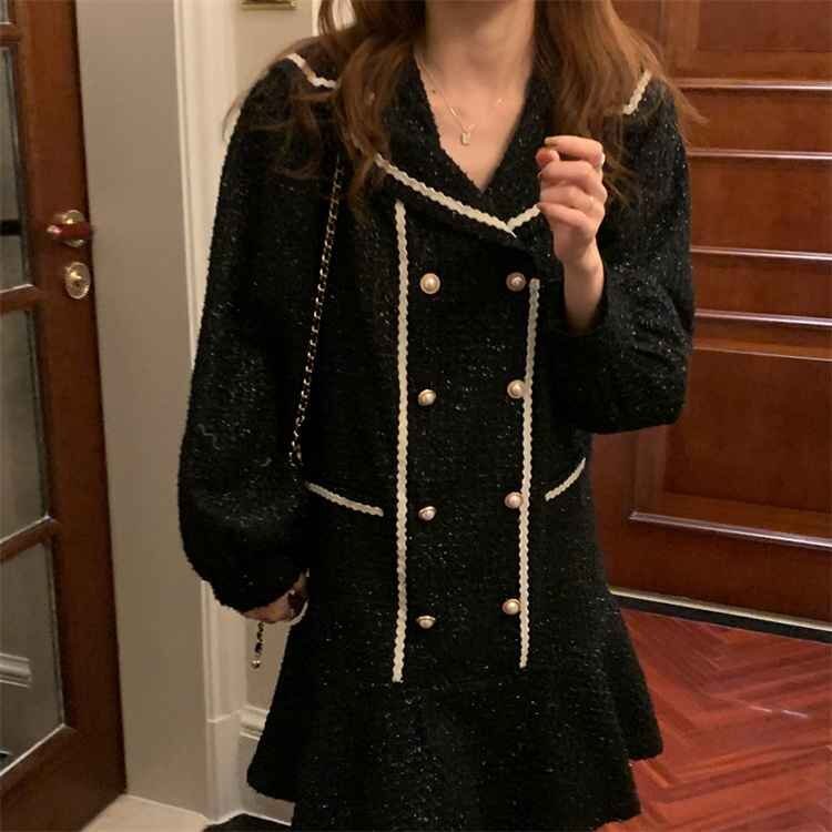 ウェーブエッジ ミニスカート ダブルボタン フィッシュテールスカート フリー ブラック拍卖