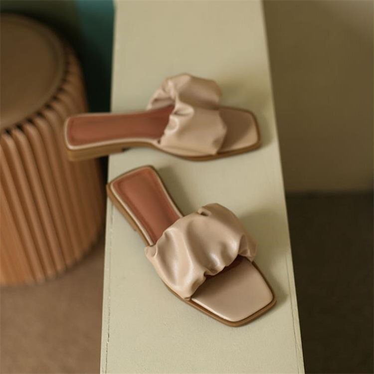 スクエアトゥ オープントゥ サンダル スリッパ スリッポン レディースシューズ シンプル カジュアル 37 ベージュ拍卖