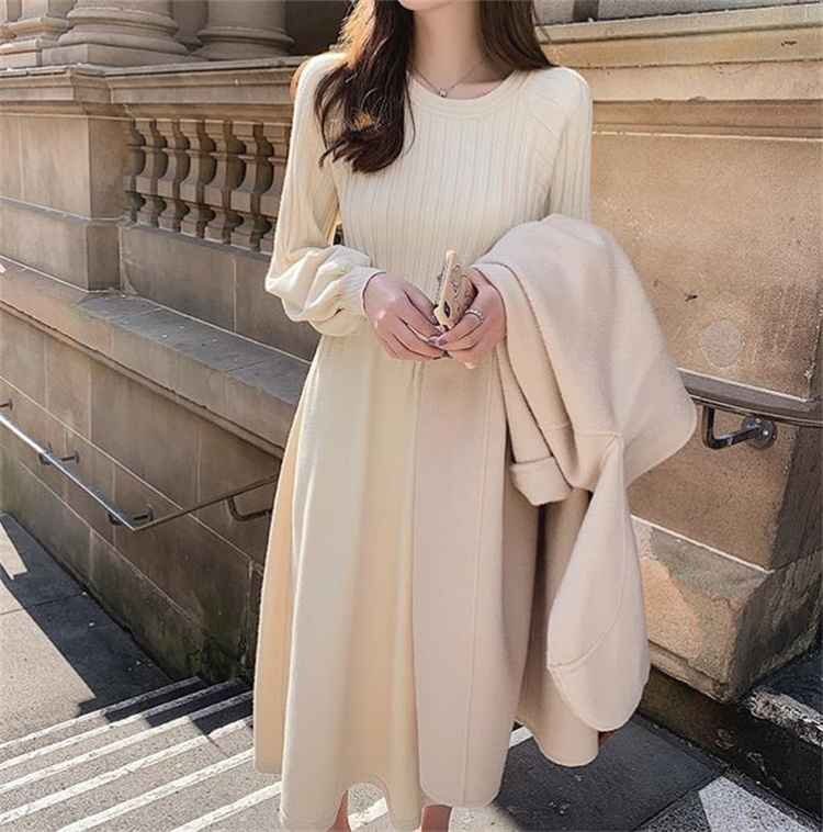 ロングスカート ニットワンピース ラウンドネック きれいめ シンプル 清楚 L ブラック拍卖