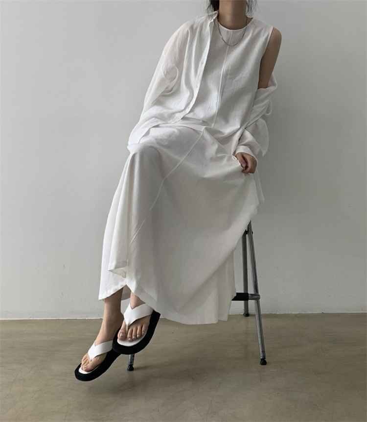 ロング コットン リネン ワンピース オーバーサイズ 袖なし ノースリーブ フリー ブラック拍卖