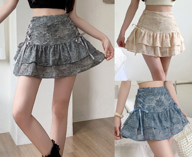 ミニスカート ショートスカート フリル ガーリー かわいい お出かけ レディース S ブルー拍卖