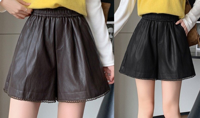 ショートパンツ ショーパン ハイウエスト 切り替え 体型カバー 着痩せ 2L ブラック拍卖