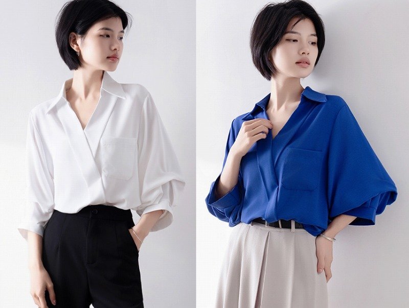 トップス シャツ ブラウス 長袖 Vネック シンプル オフィスカジュアル OL 通勤 仕事 レディース M ホワイト拍卖