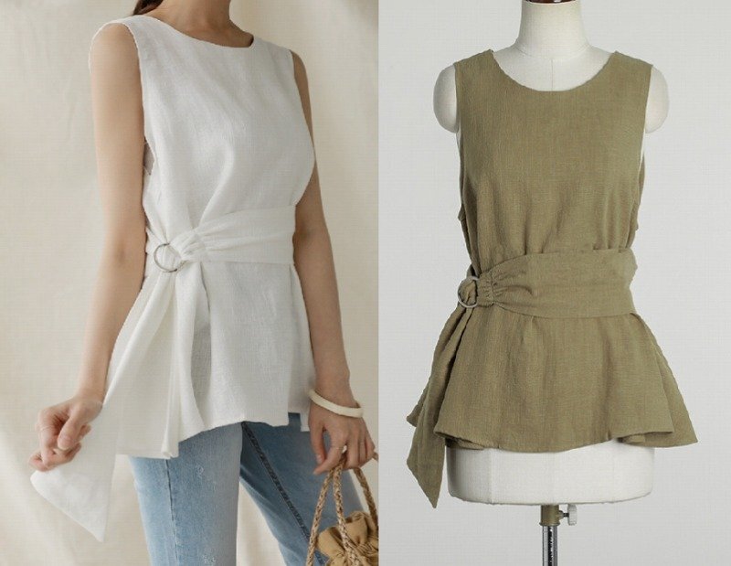 トップス シャツ ブラウス ノースリーブ 袖なし シンプル カジュアル 裾フリル レディース M ホワイト拍卖