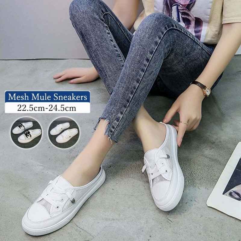 メッシュ スニーカー ミュール レディース 歩きやすい靴 おしゃれ 23.5cm(37) ホワイト拍卖