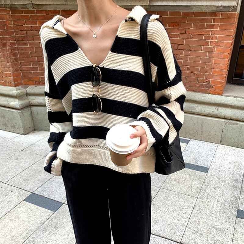 ニット 長袖 カジュアル カットソー ボーダー柄 シンプル拍卖