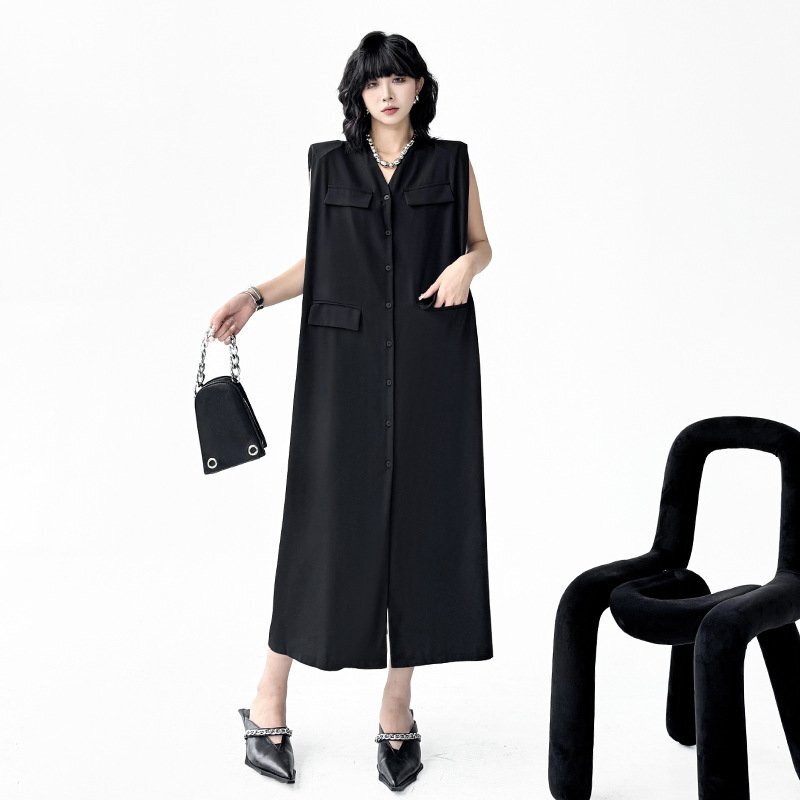 ロングワンピース ノースリーブワンピース 袖なし Vネック シンプル カジュアル拍卖