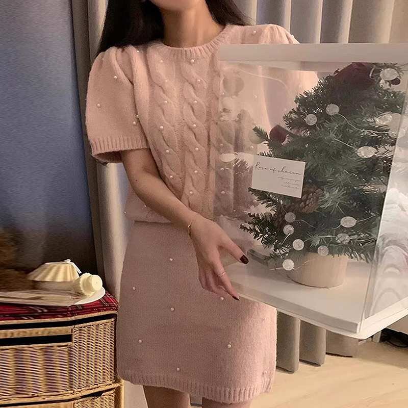 パールセーター+ミニスカート レディース 韓国ファッション デザイン 春新作 フリー ホワイト拍卖