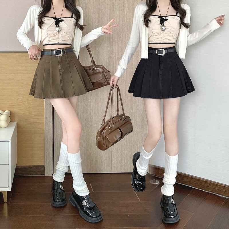 ミニスカート ハイウエスト フリル カジュアル かわいい 秋冬 ボトムス【大きいサイズあり】 M ブラック拍卖