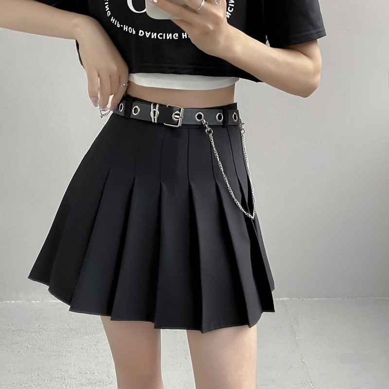 ミニスカート ハイウエスト プリーツスカート かわいい M ブラック拍卖