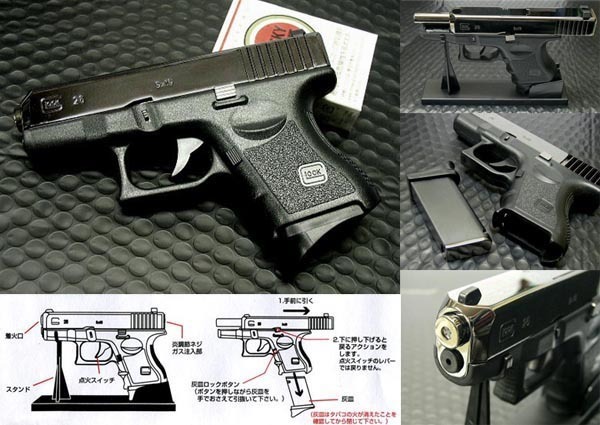 新品 世界初!グロック型G26ターボライター(ガンメタ) スライド可動!マガジンは灰皿に!重量なんと350g!ガス再注入可 ガスライター拍卖