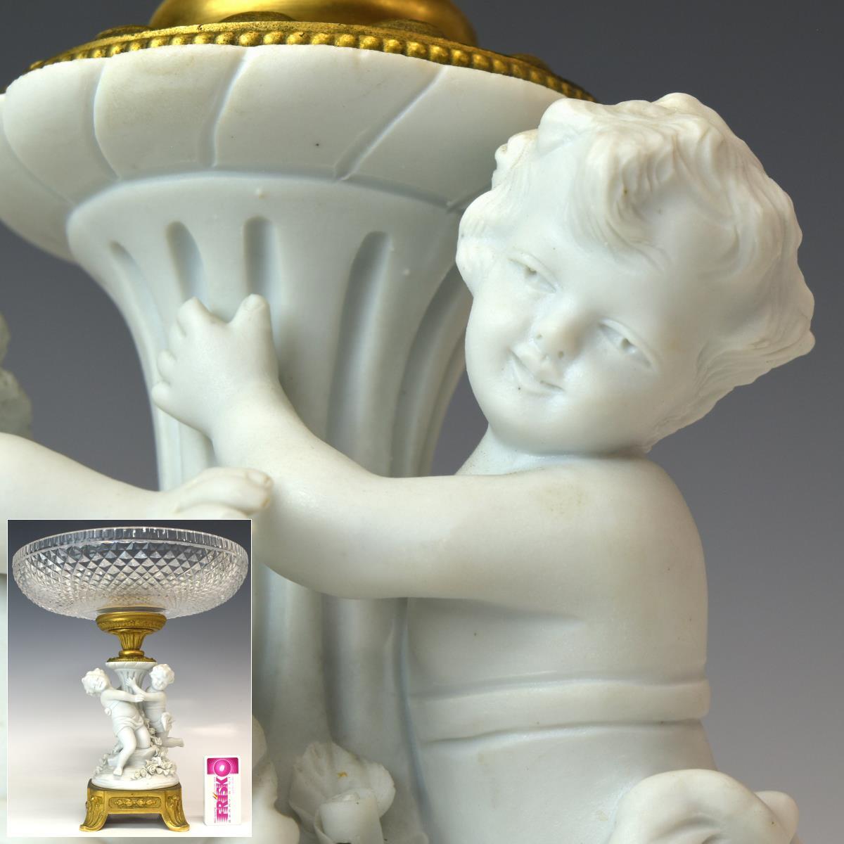 MOREAU銘 硝子と白磁のコンポート 全高28cm 重量2.5kg 西洋美術 アンティーク Q2121【趣楽】拍卖