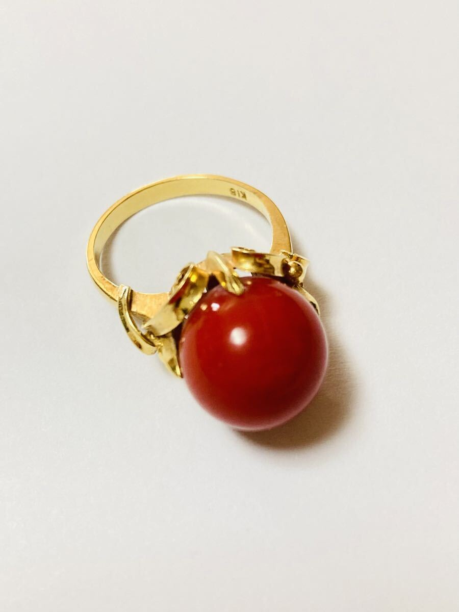 赤珊瑚 珊瑚 サンゴ 指輪 リング 18金 K18 ゴールド アクセサリー 現状品拍卖