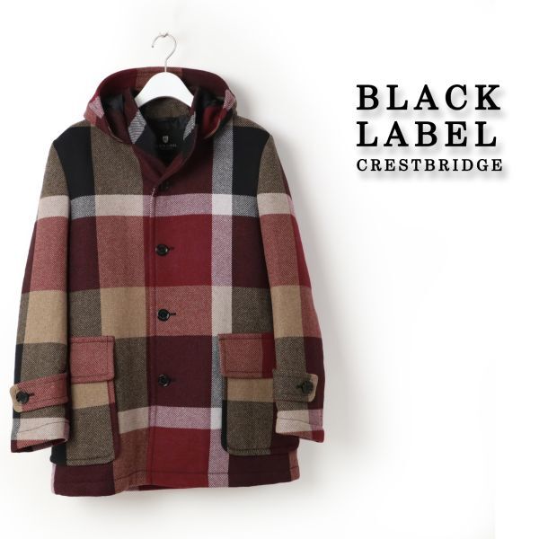 703 新品 BLACK LABEL ブラックレーベル クレストブリッジ チェック柄 フーデッド コート ウール ショートコート L拍卖