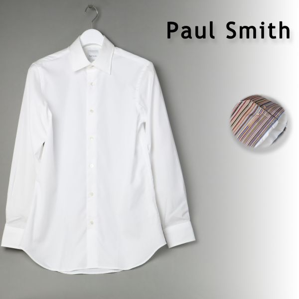 801 新品少訳 Paul Smith ポールスミス ブロード ドレスシャツ 日本製 ビジネス シャツ メンズ コットン 長袖 シャツ L拍卖
