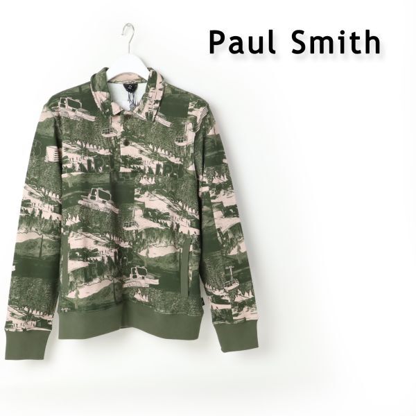 044 新品 PS Paul Smith ポールスミス Les Alpes 長袖 カットソー シャツ メンズ コットン100% トレーナー グリーン系 M拍卖