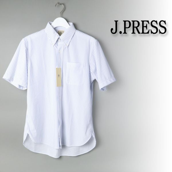 692 新品 J.PRESS ジェイプレス 半袖カノコインレイストライプ パッチポケット シャツ メンズ ビジネス 半袖 シャツ L拍卖