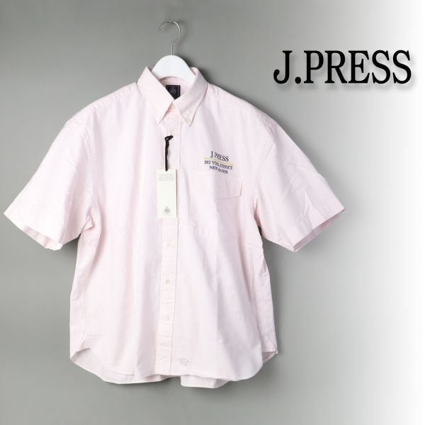 293 新品 J.PRESS ジェイプレス Jプレス ストライプ ボタンダウン 半袖シャツ メンズ コットン シャツ カジュアル L拍卖