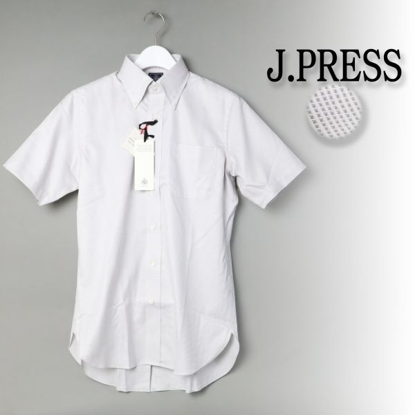 925 新品 ジェイプレス J.PRESS ボタンダウン 半袖 ドレスシャツ メンズ ビジネス シャツ グレー系 M拍卖