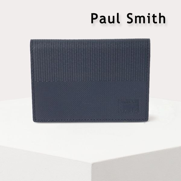 647 新品 Paul Smith ポールスミス BPSエンボスレザー パスケース カードケース 定期入れ 名刺入れ 牛革 ネイビー拍卖