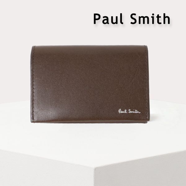 285 新品 Paul Smith ポールスミス フォールデッドエッジ 名刺入れ カードケース 正規品 牛革 ブラウン ユニセックス拍卖