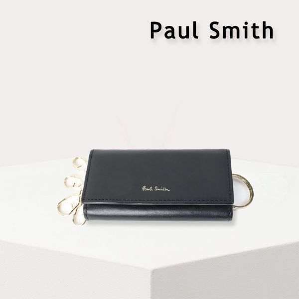 011⑤ 新品 Paul Smith ポールスミス ベジタン カードケース 4連キーケース レザー 牛革 BPS521 紺拍卖