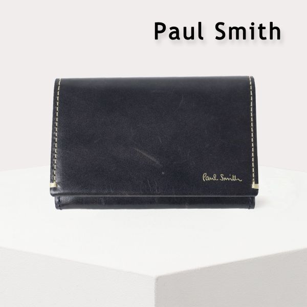 759 新品 Paul Smith ポールスミス ステッチ レザー カードケース レザー 名刺入れ 牛革 正規品 PSQ142 ネイビー拍卖