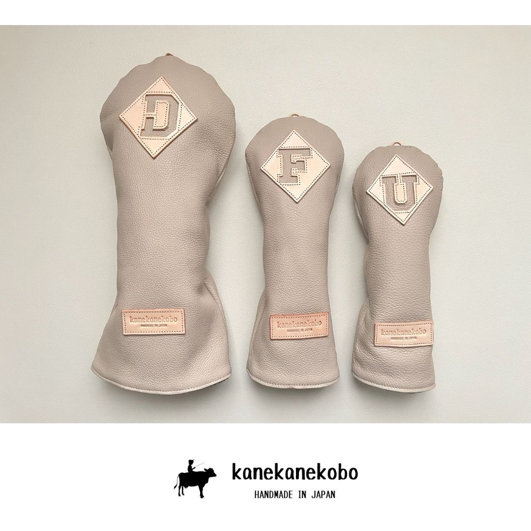 在庫処分 本革ヘッドカバー3本セット シュリンクベージュ牛革 国産ヌメ革使用 kanekanekobo 拍卖
