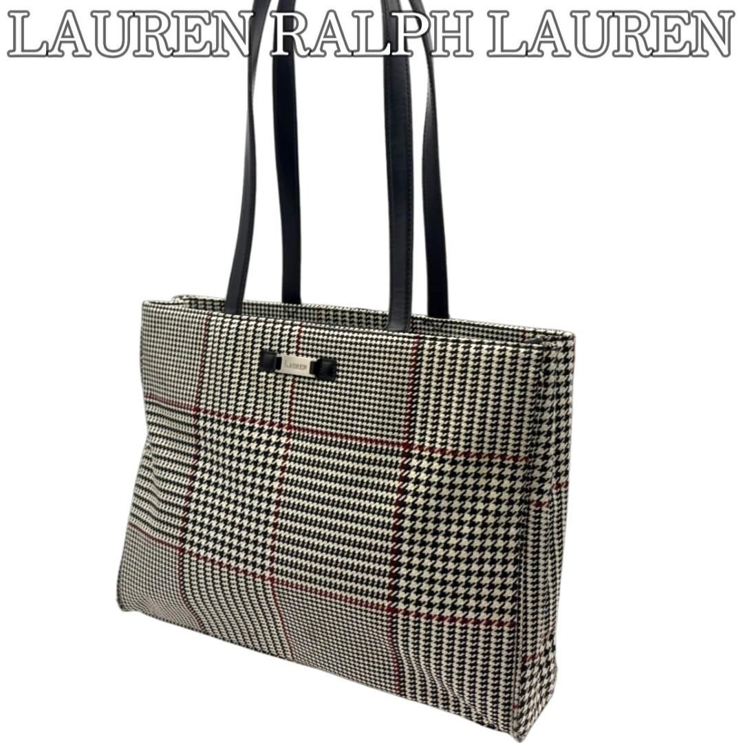 【良品】Lauren Ralph Lauren ローレンラルフローレン ショルダートートバッグ ハンドバッグ 肩掛け チェック 千鳥格子拍卖