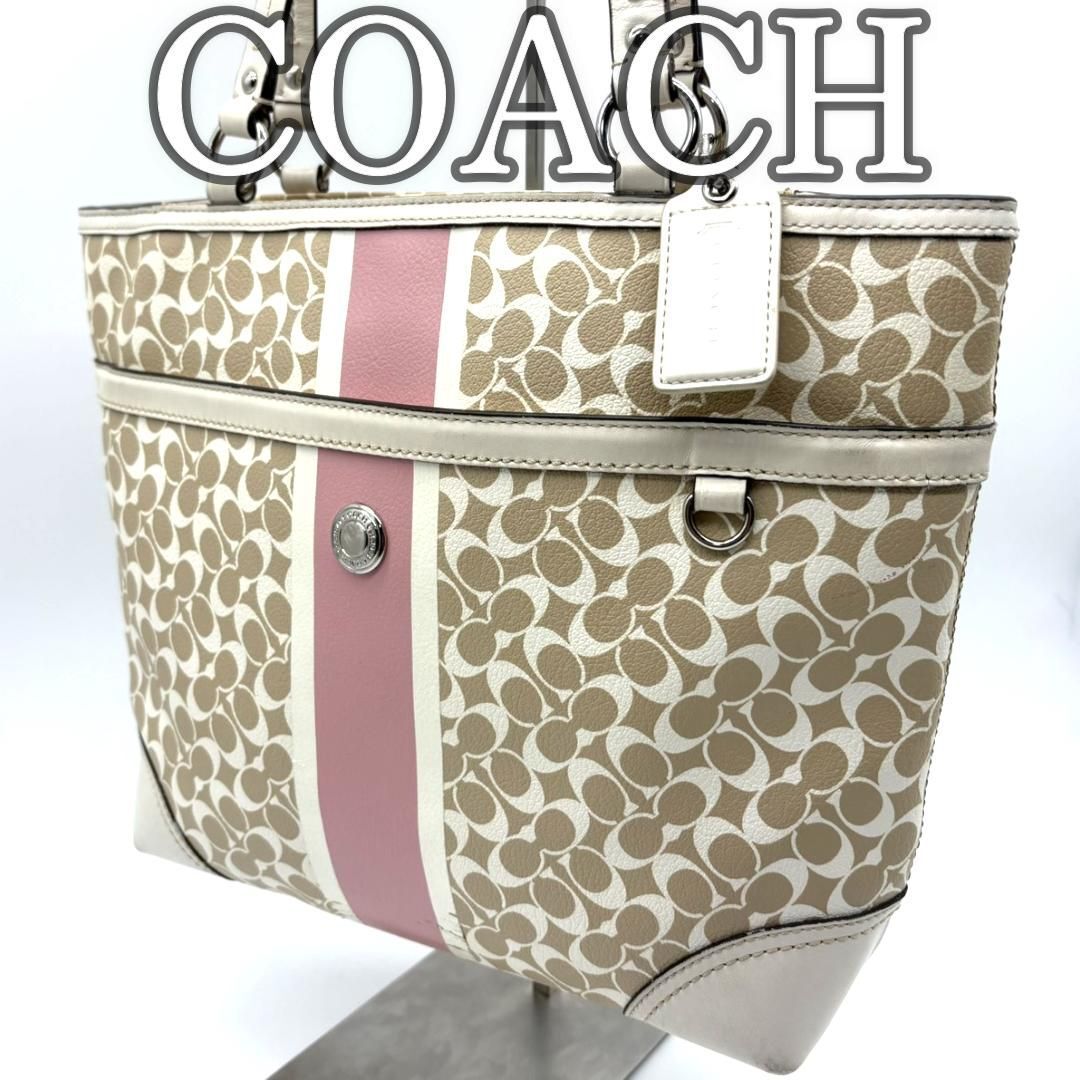 【良品】COACH Tote Bag Pink Beige Logo Y2K 2000s Retro 平成レトロ トートバッグ コーチ ピンク ベージュ 肩掛け 拍卖