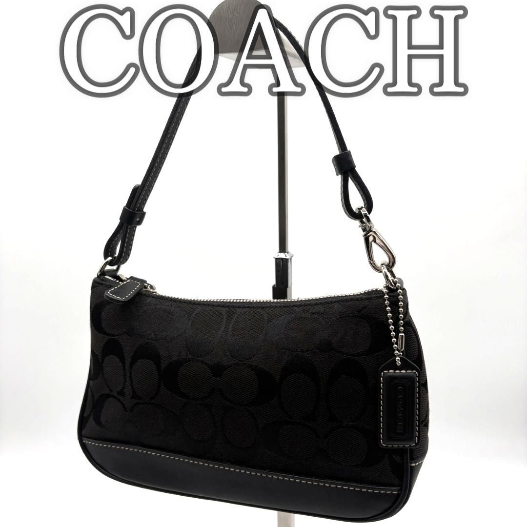 【美品】COACH コーチ シグネチャー アクセサリーポーチ ブラック 黒 Y2K 2000s Vintage Logo Small Shoulder Bag Mini Purse Handbag 拍卖