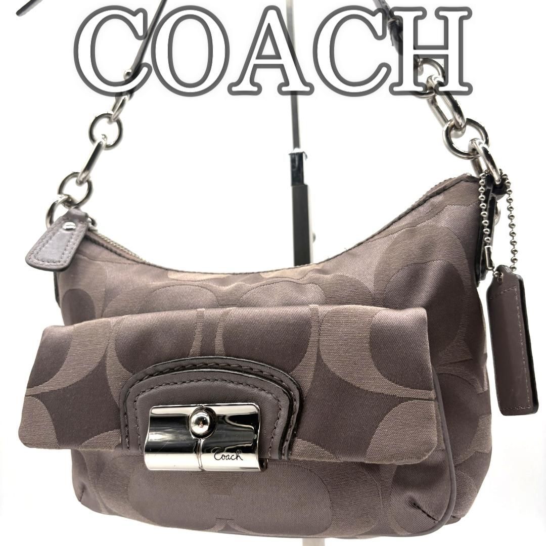 【美品】COACH コーチ シグネチャー ミニホーボー サテン グレージュ プッシュロック Y2K 2000s Vintage Logo Small Shoulder Bag Elegant拍卖