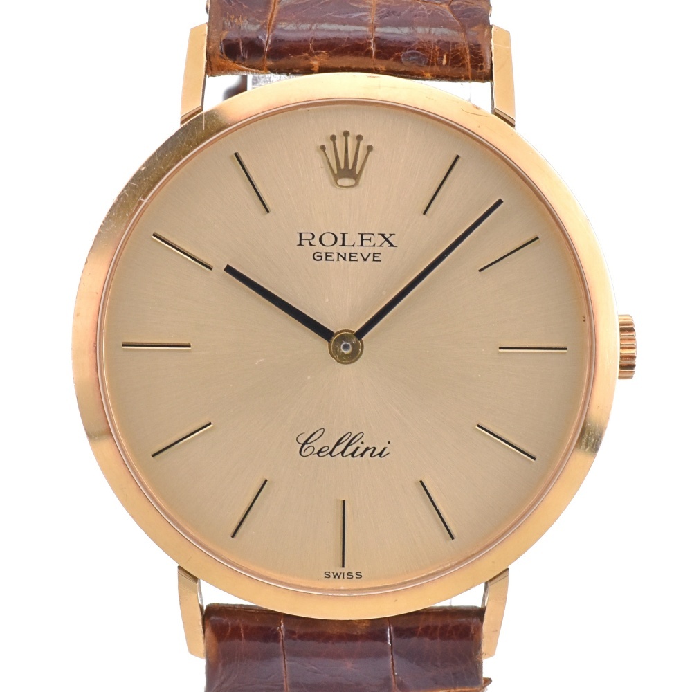 ロレックス ROLEX 5112 チェリーニ K18YG/レザー Cal.1600 手巻き メンズ 美品 N#142946拍卖