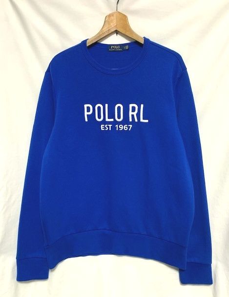 ★美品 POLO RALPH LAUREN ラルフローレン POLO RL刺繍 ダブルニット クルー ドライスウェット ブルー L拍卖