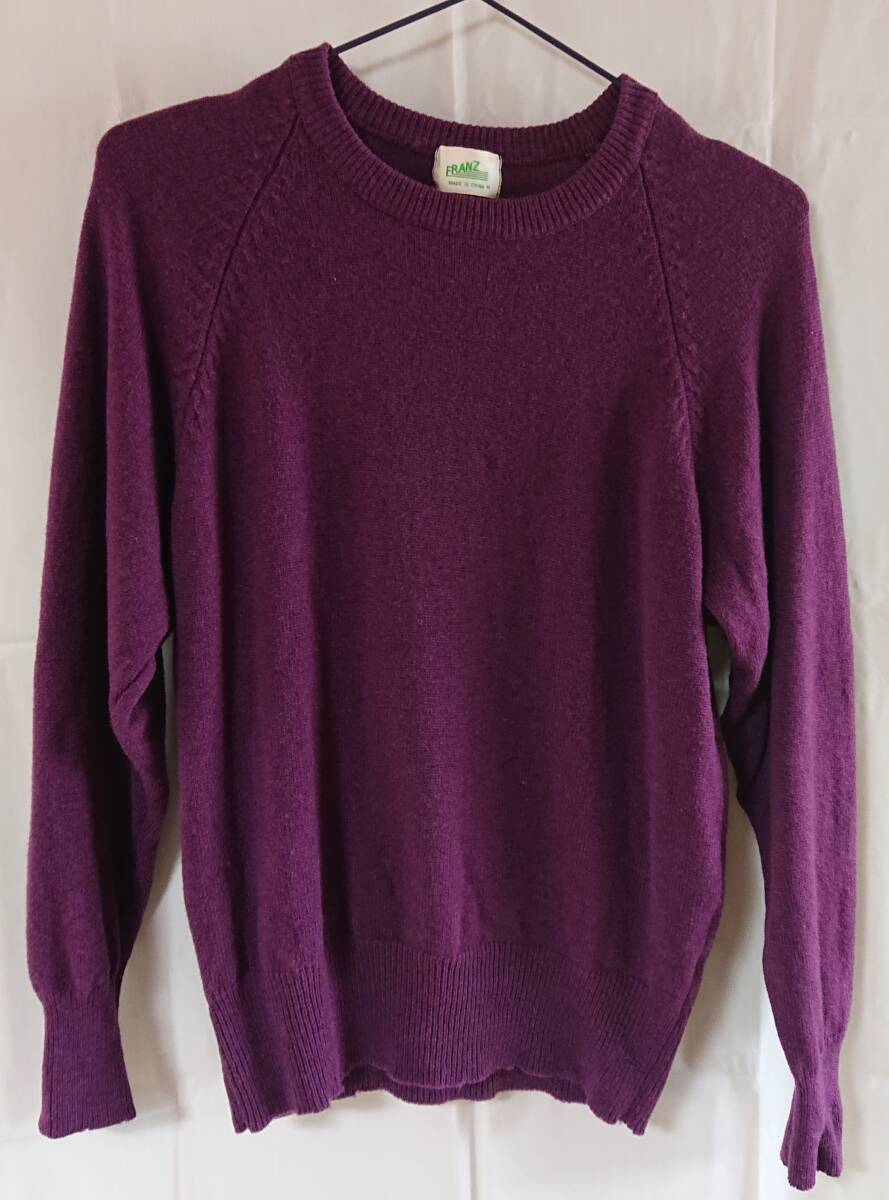 レディース 長袖 シンプルな薄手のセーター、ニット パープル Mサイズ FRANZ拍卖