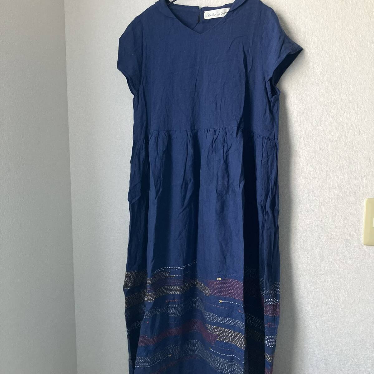 新品☆l'atelier du savonアトリエドゥサボン☆リネン ロングハンドステッチワンピース拍卖