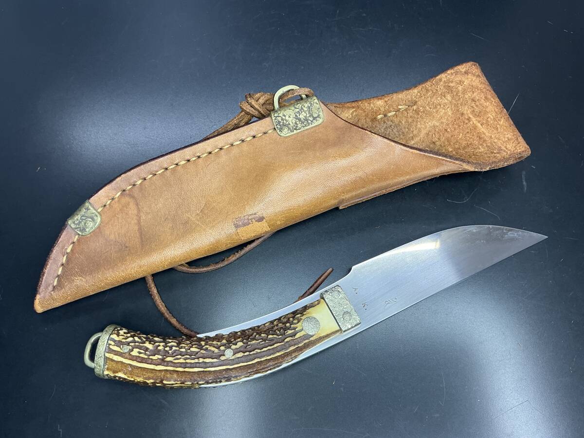 川崎彰久 作 鹿角ハンドル ナイフ シース付拍卖