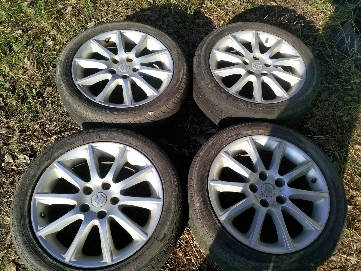 送料着払い!売り切り!SUZUKI スズキ SX4 YC11S 17インチ 17×6.5J +50 5穴 PCD:114.3 純正 4本セット タイヤ5分山拍卖