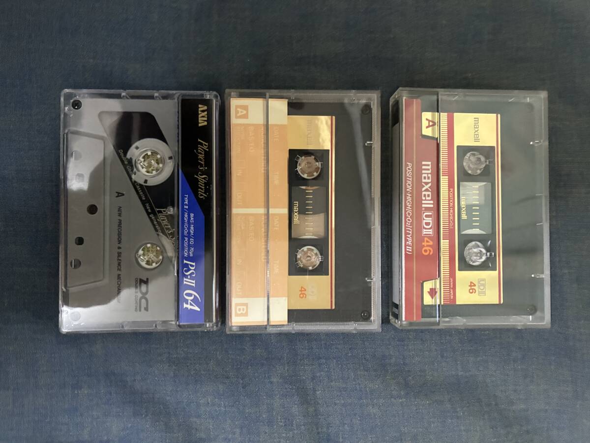 使用済みカセットテープ3本、マクセルUDⅡ46×2本、AXIA_PSⅡ64、巻き戻しはされていますが、録音の削除、再生確認ができていません拍卖