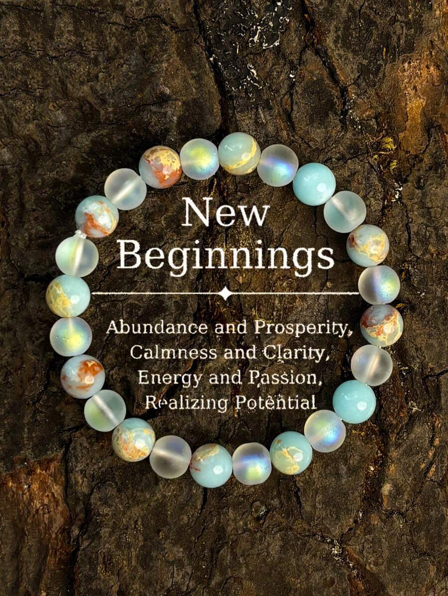 ジュエリー メンズ ブレスレット 1個 新しいはじまりのブレスレット、アゲート、水晶、アマゾナイトビーズを使用した手作り、豊かさ、拍卖