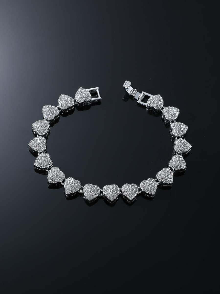 ジュエリー メンズ ブレスレット 1個 ラグジュアリーなジンクアロイ ラインストーン ハート装飾ブレスレット メンズ デート プレ拍卖