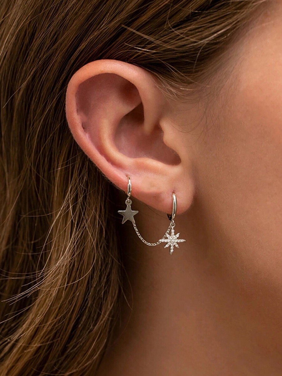 ジュエリー レディース イヤーアクセサリー 1個 スターキュービックジルコニア 925 スターリングシルバーチェーンタッセル糸フー拍卖