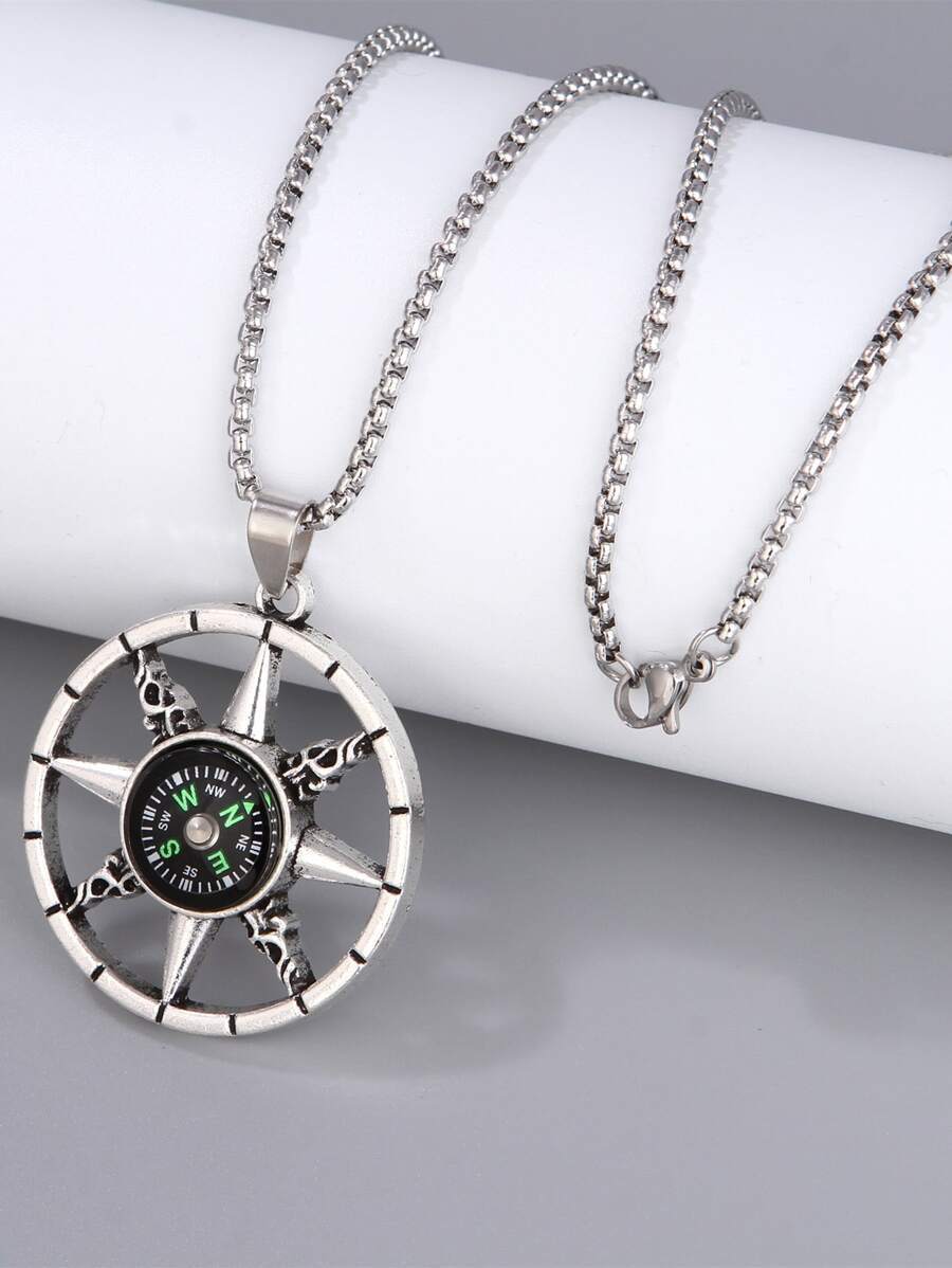 ジュエリー メンズ ネックレス ファッショナブルで人気のあるメンズ コンパス ペンダント ネックレス 合金 ジュエリー ギフトやス拍卖
