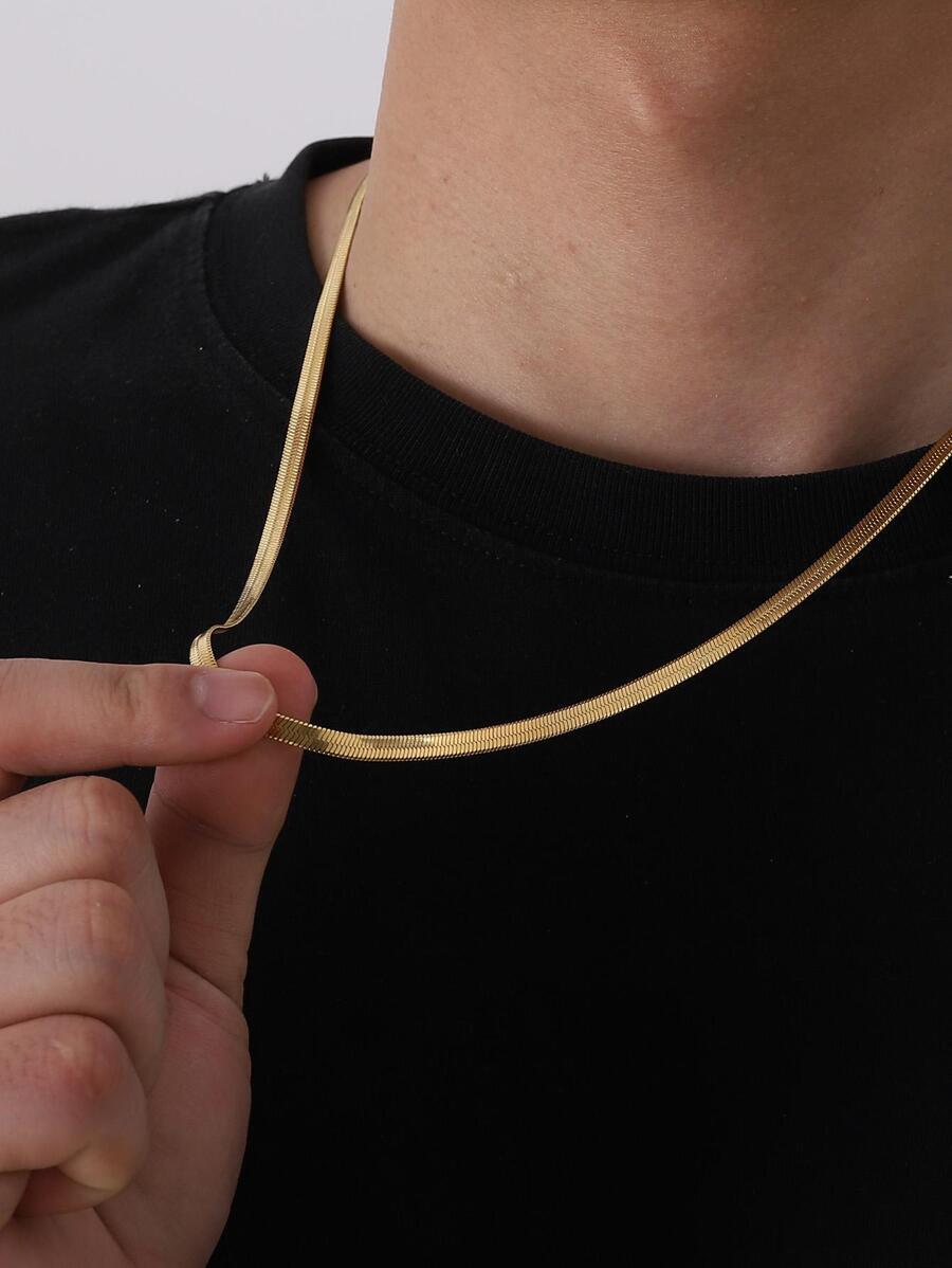 ジュエリー メンズ ネックレス 1個 メンズミニマリストゴールドカラーステンレススチールチェーンネックレス拍卖