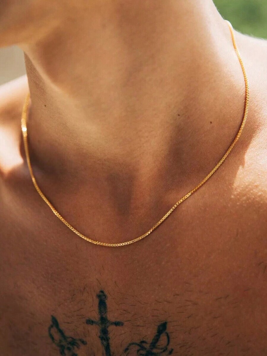 ジュエリー メンズ ネックレス 18Kゴールドメッキ ステンレス鋼 スクエアデザイン ミニマルチェーンネックレス 1個 メンズ 、拍卖