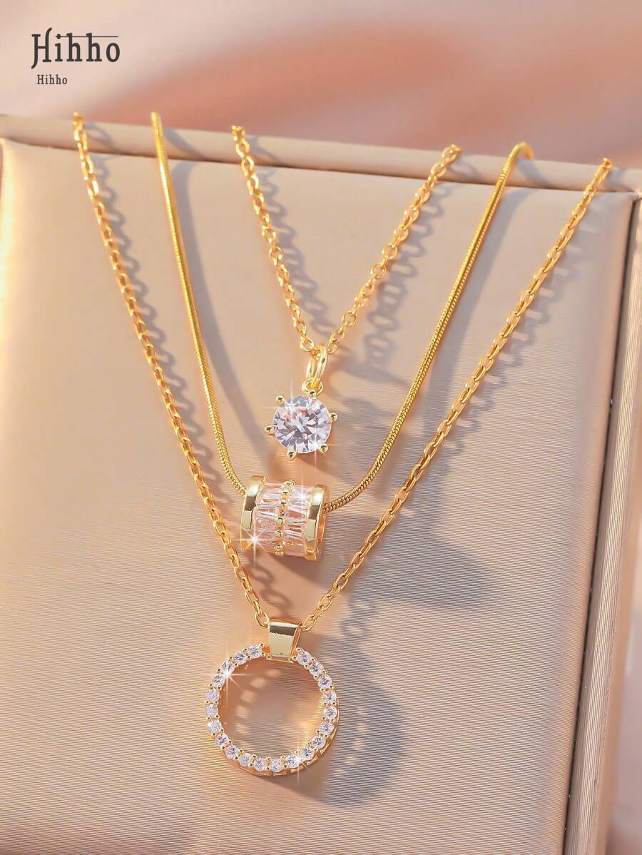 ジュエリー レディース ネックレス セット 優雅な女性用ネックレスセット3点、ジルコニア嵌め込みウエストペンダントとサークルシェイ拍卖